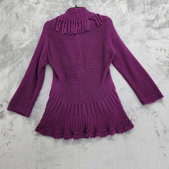 Effortless Style by Citiknits Sweater Womens L Purple Chunky Knit Fringe Trimmed - Picture 3 of 8